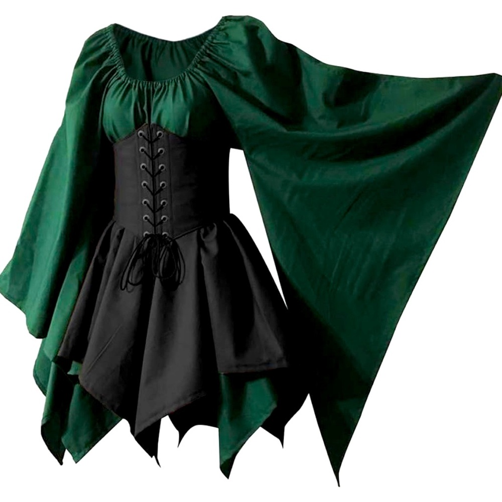 Elegant Green and Black Women's Peasant Dress Halloween Costume